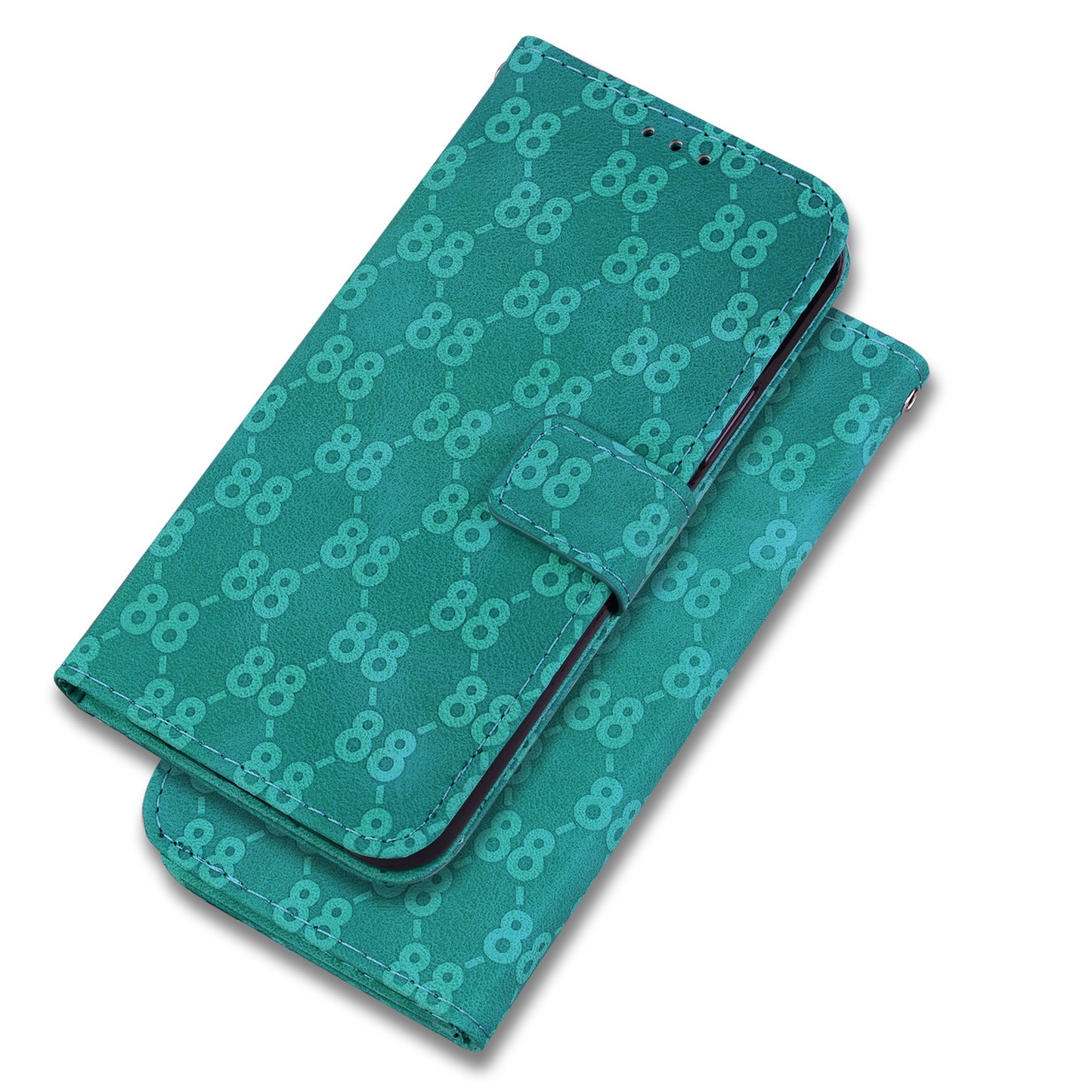 For OnePlus 11 5G Slim-Fit Leather Phone Shell Double 8-Shape Imprinted Cover Wallet Stand Case - Green
