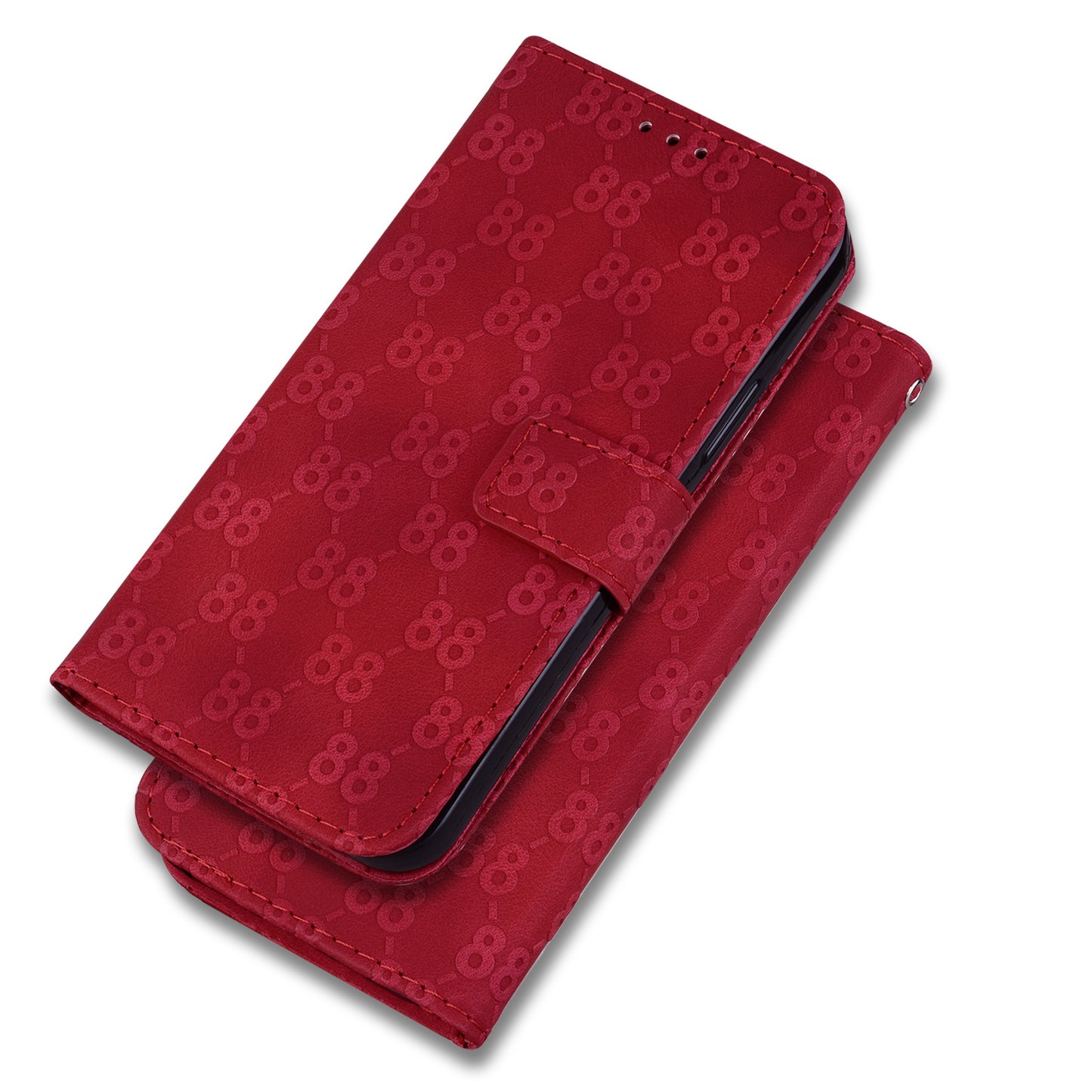For OnePlus 11 5G Slim-Fit Leather Phone Shell Double 8-Shape Imprinted Cover Wallet Stand Case - Red