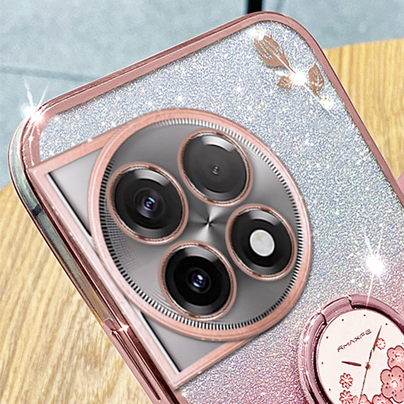 KADEM For OnePlus 11R 5G / Ace 2 5G Flower Pattern Drop-proof TPU Cover Ring Kickstand Glitter Phone Case - Purple
