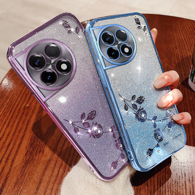 KADEM For OnePlus 11R 5G / Ace 2 5G Strap Design Glitter Rhinestone Decor Flower TPU Back Case Anti-scratch Phone Shell - Blue