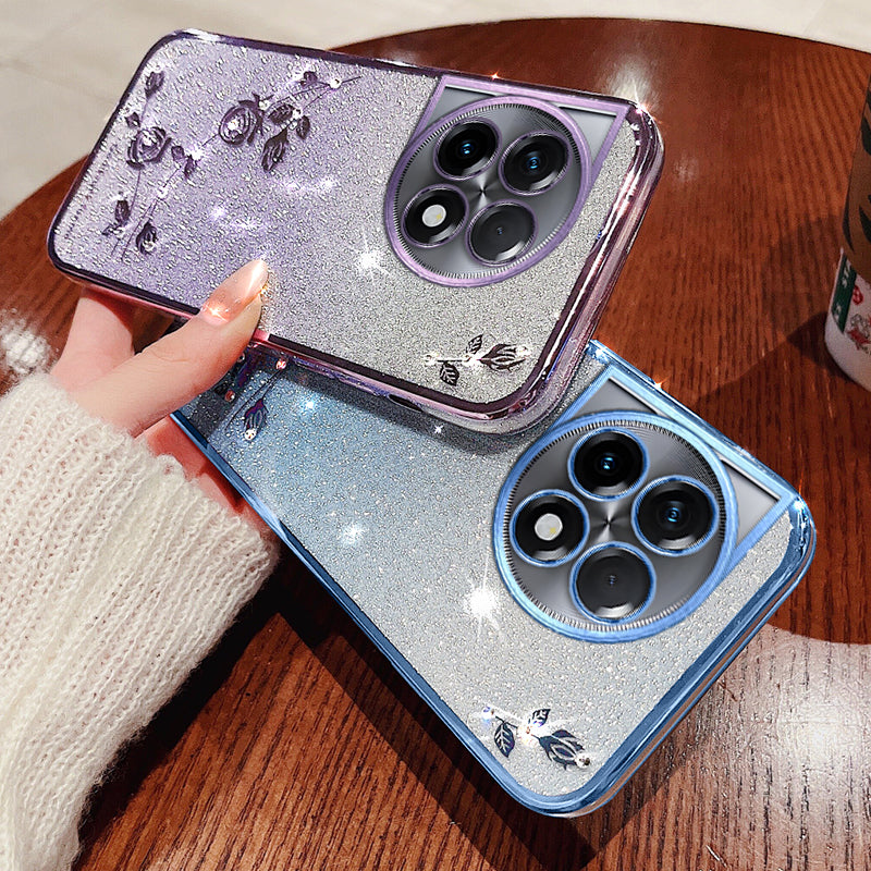 KADEM For OnePlus 11R 5G / Ace 2 5G Strap Design Glitter Rhinestone Decor Flower TPU Back Case Anti-scratch Phone Shell - Blue