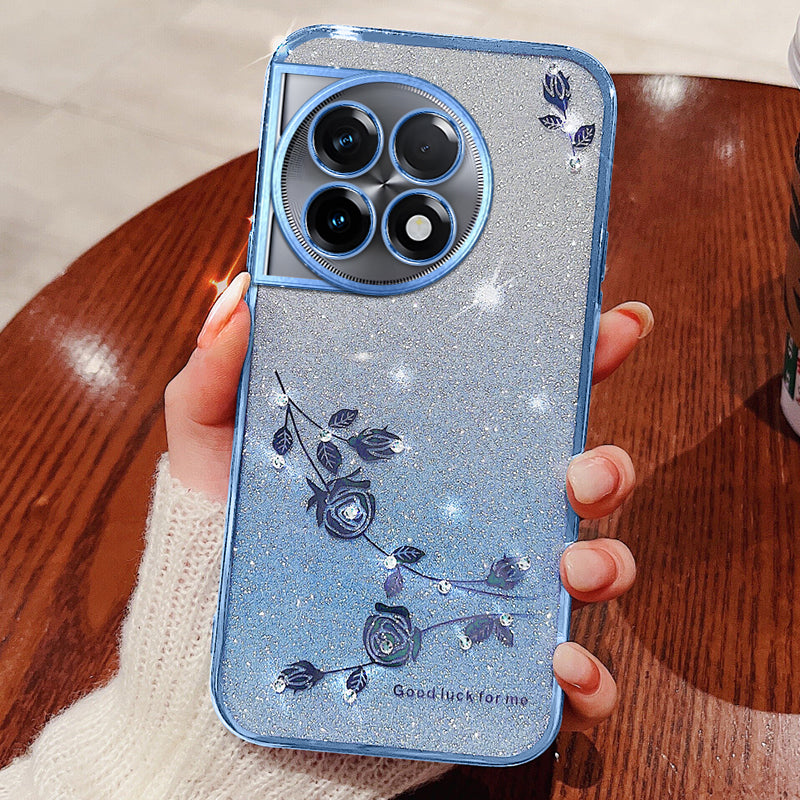 KADEM For OnePlus 11R 5G / Ace 2 5G Gradient TPU Slim Cover Rhinestone Flower Glitter Cell Phone Case - Blue