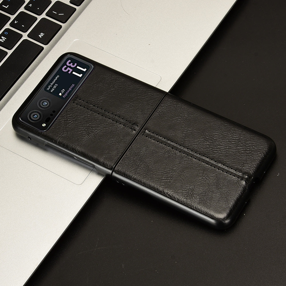 Uniqkart for Motorola Razr 40 5G Stitching Line Back Cover PU Leather + Hard PC Protective Phone Case - Black