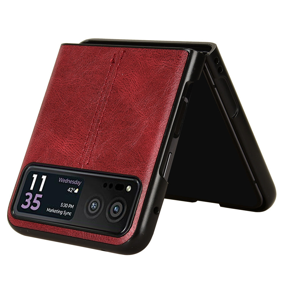 Uniqkart for Motorola Razr 40 5G Stitching Line Back Cover PU Leather + Hard PC Protective Phone Case - Red