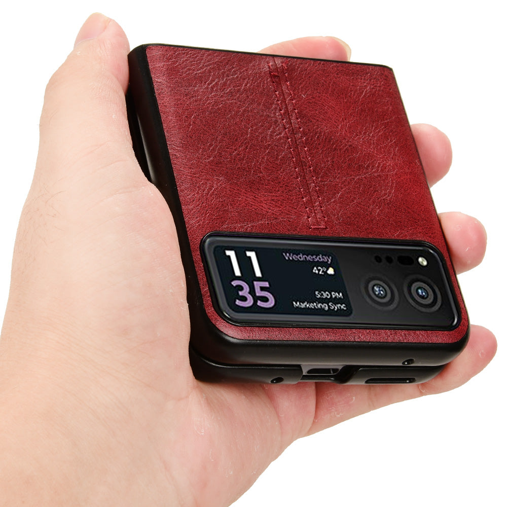 Uniqkart for Motorola Razr 40 5G Stitching Line Back Cover PU Leather + Hard PC Protective Phone Case - Red