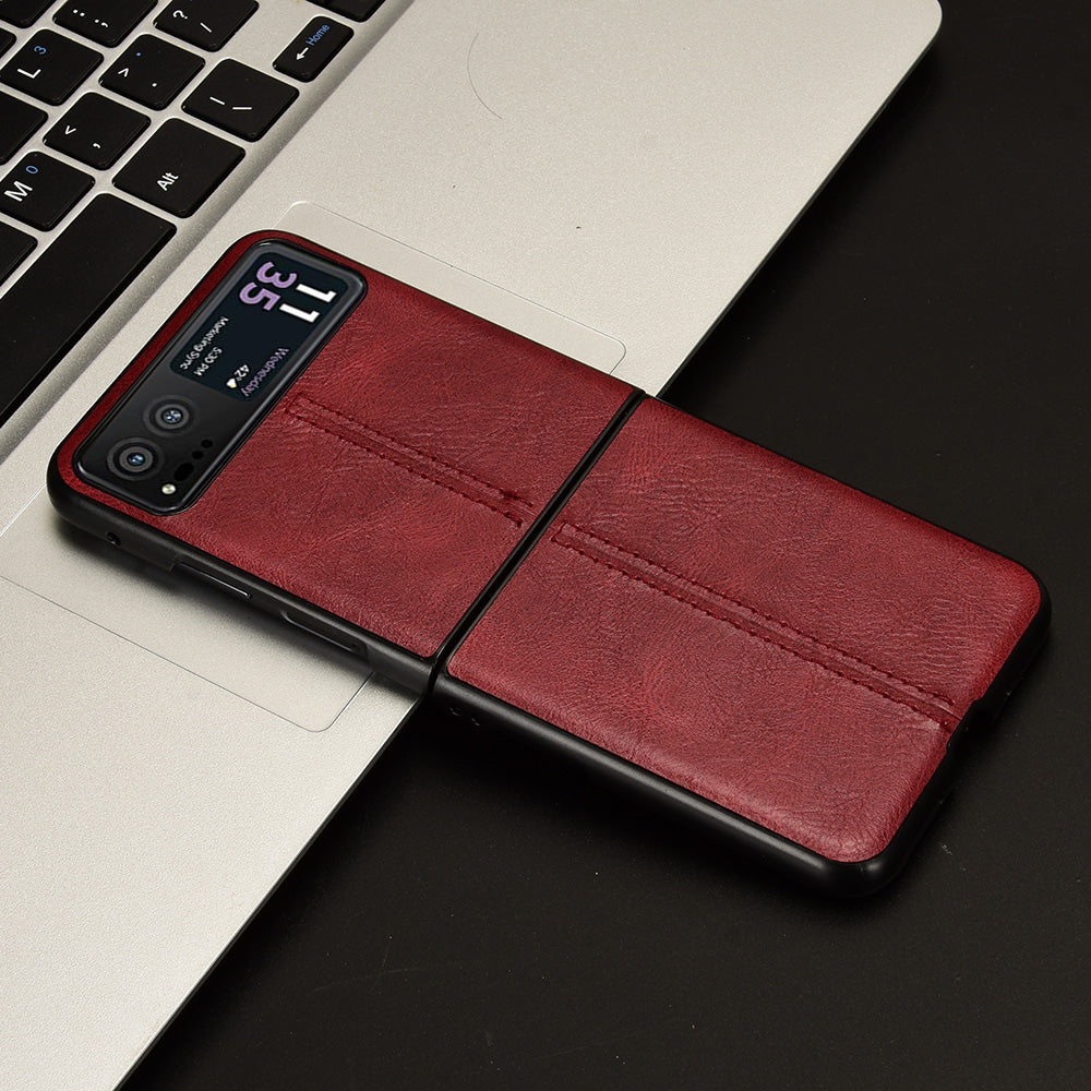 Uniqkart for Motorola Razr 40 5G Stitching Line Back Cover PU Leather + Hard PC Protective Phone Case - Red