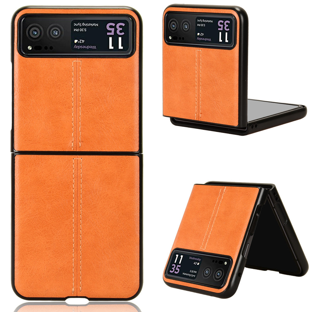 Uniqkart for Motorola Razr 40 5G Stitching Line Back Cover PU Leather + Hard PC Protective Phone Case - Orange