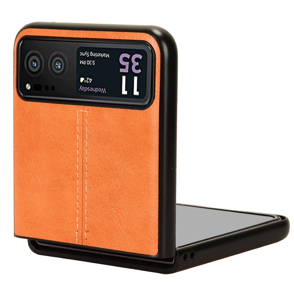 Uniqkart for Motorola Razr 40 5G Stitching Line Back Cover PU Leather + Hard PC Protective Phone Case - Orange