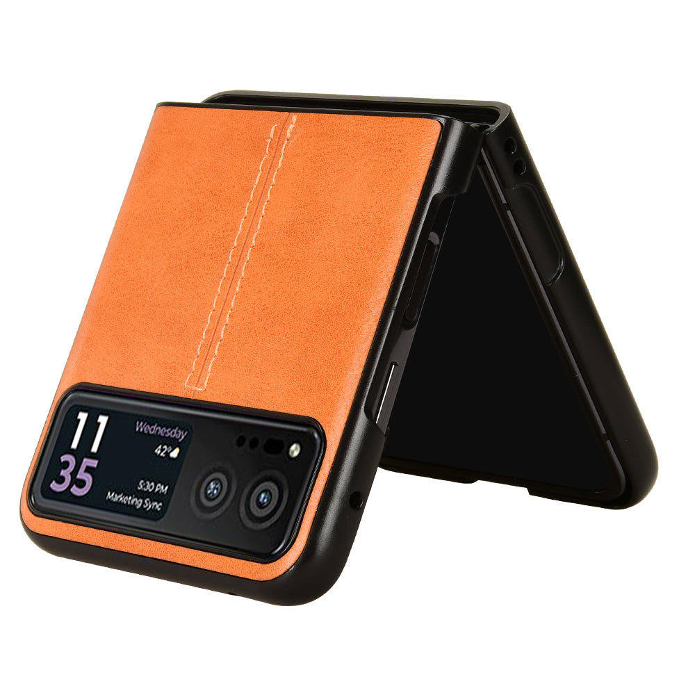 Uniqkart for Motorola Razr 40 5G Stitching Line Back Cover PU Leather + Hard PC Protective Phone Case - Orange