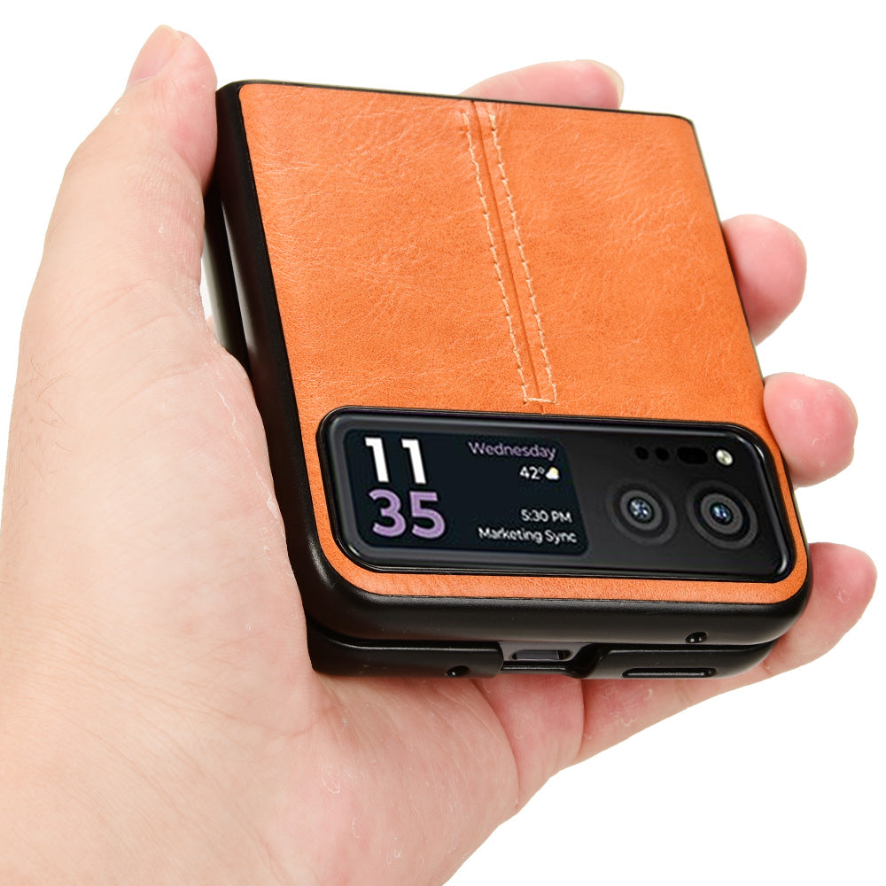 Uniqkart for Motorola Razr 40 5G Stitching Line Back Cover PU Leather + Hard PC Protective Phone Case - Orange