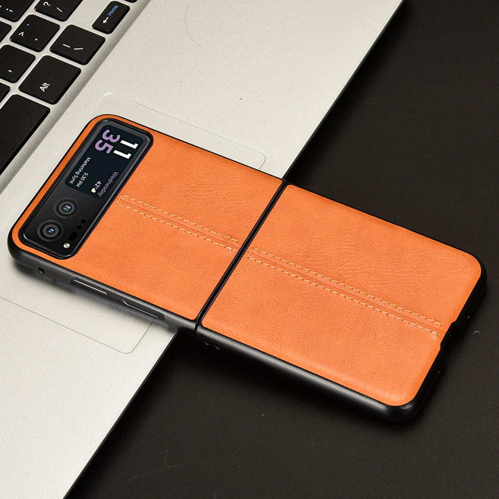 Uniqkart for Motorola Razr 40 5G Stitching Line Back Cover PU Leather + Hard PC Protective Phone Case - Orange
