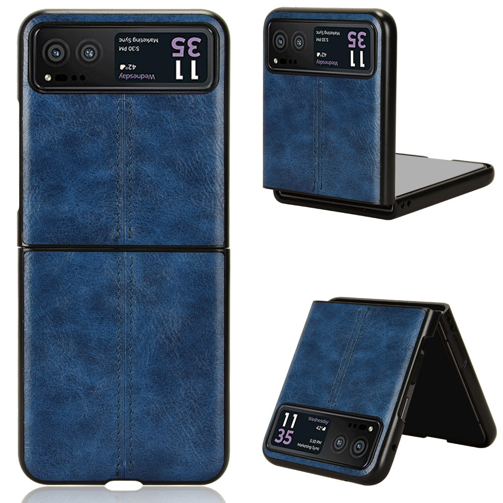 Uniqkart for Motorola Razr 40 5G Stitching Line Back Cover PU Leather + Hard PC Protective Phone Case - Blue