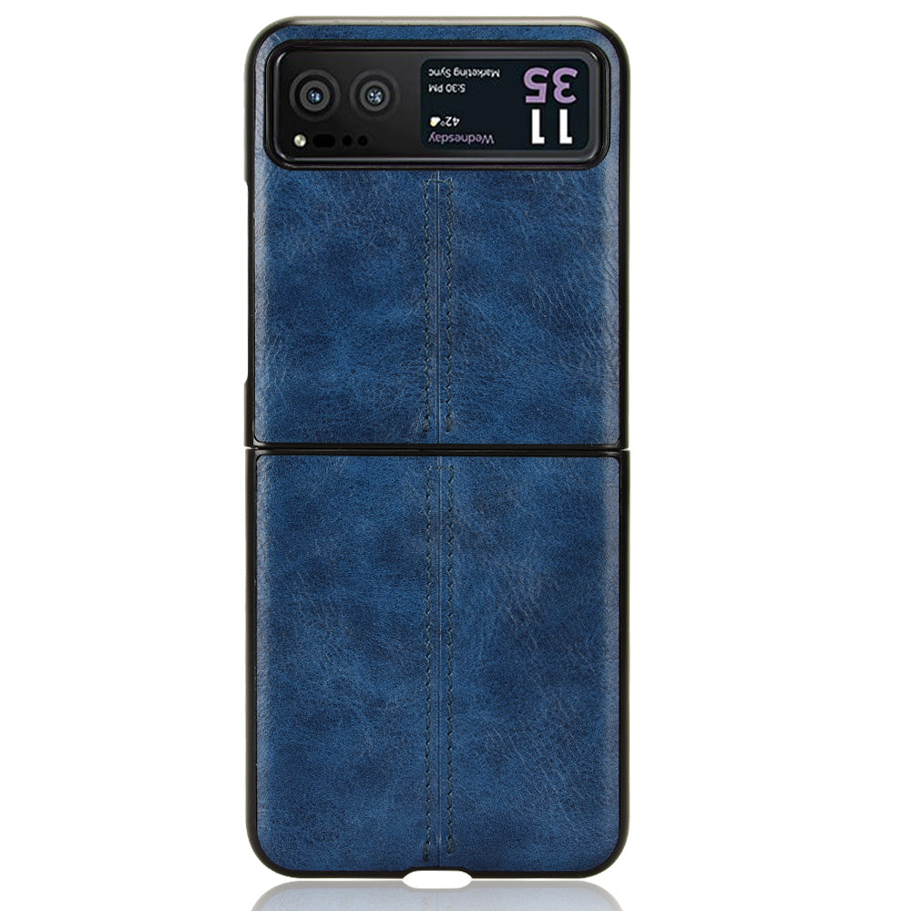 Uniqkart for Motorola Razr 40 5G Stitching Line Back Cover PU Leather + Hard PC Protective Phone Case - Blue