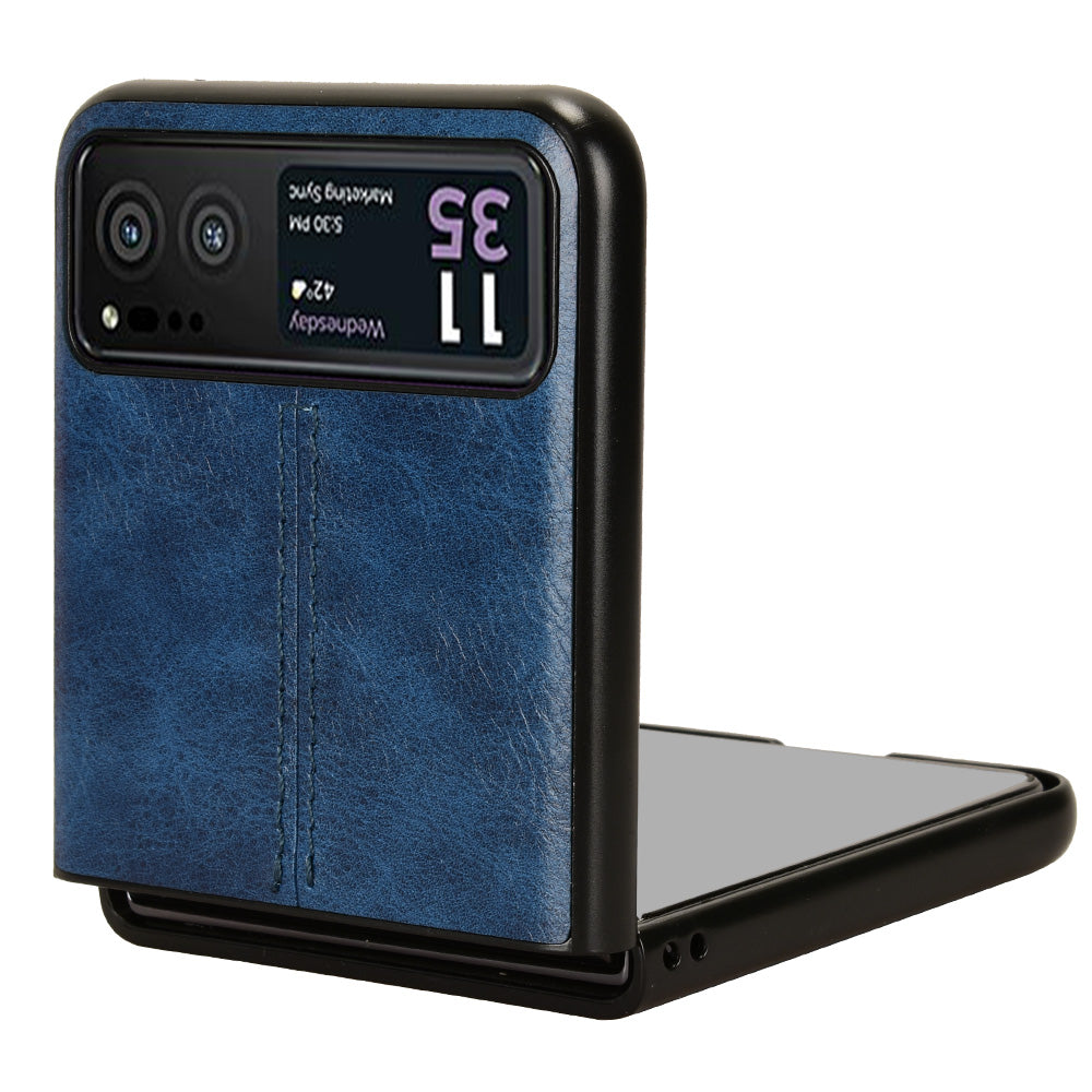 Uniqkart for Motorola Razr 40 5G Stitching Line Back Cover PU Leather + Hard PC Protective Phone Case - Blue