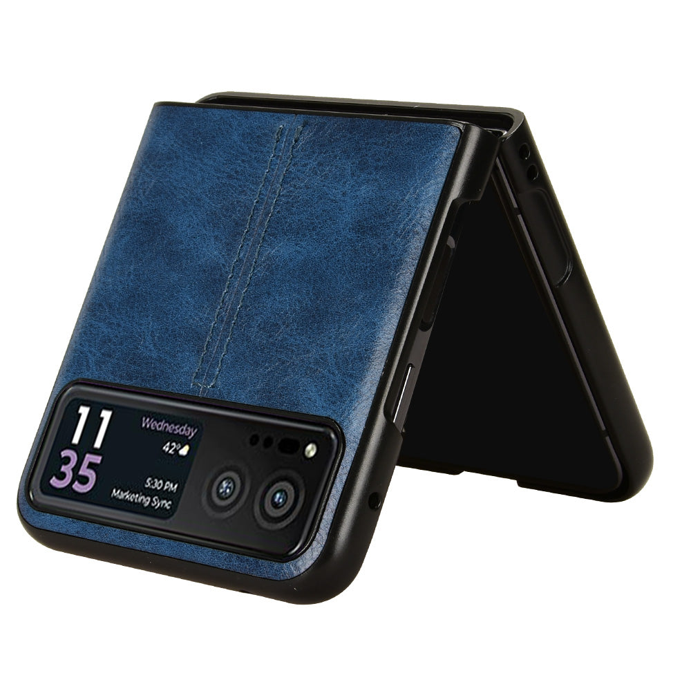 Uniqkart for Motorola Razr 40 5G Stitching Line Back Cover PU Leather + Hard PC Protective Phone Case - Blue