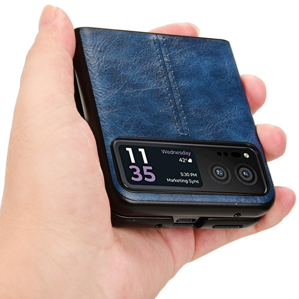Uniqkart for Motorola Razr 40 5G Stitching Line Back Cover PU Leather + Hard PC Protective Phone Case - Blue