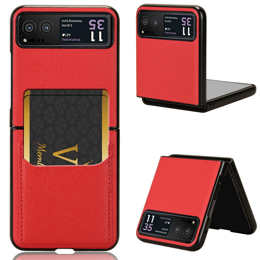 Uniqkart for Motorola Razr 40 5G PU Leather+PC Card Slot Cover Litchi Texture Shockproof Phone Case - Red