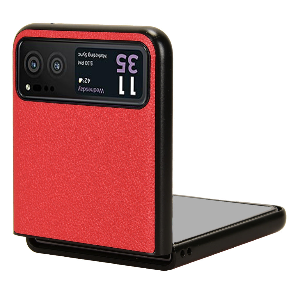 Uniqkart for Motorola Razr 40 5G PU Leather+PC Card Slot Cover Litchi Texture Shockproof Phone Case - Red