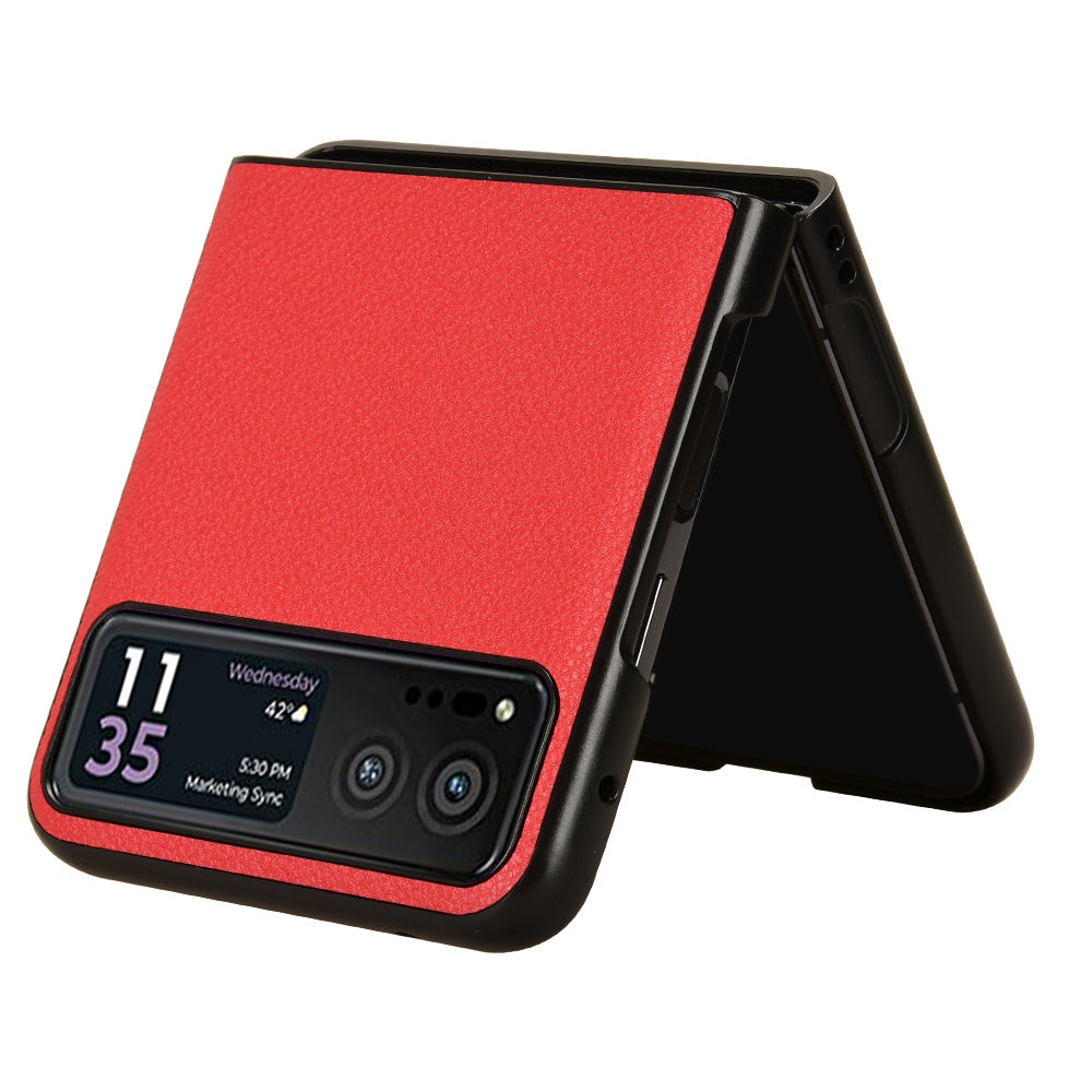 Uniqkart for Motorola Razr 40 5G PU Leather+PC Card Slot Cover Litchi Texture Shockproof Phone Case - Red