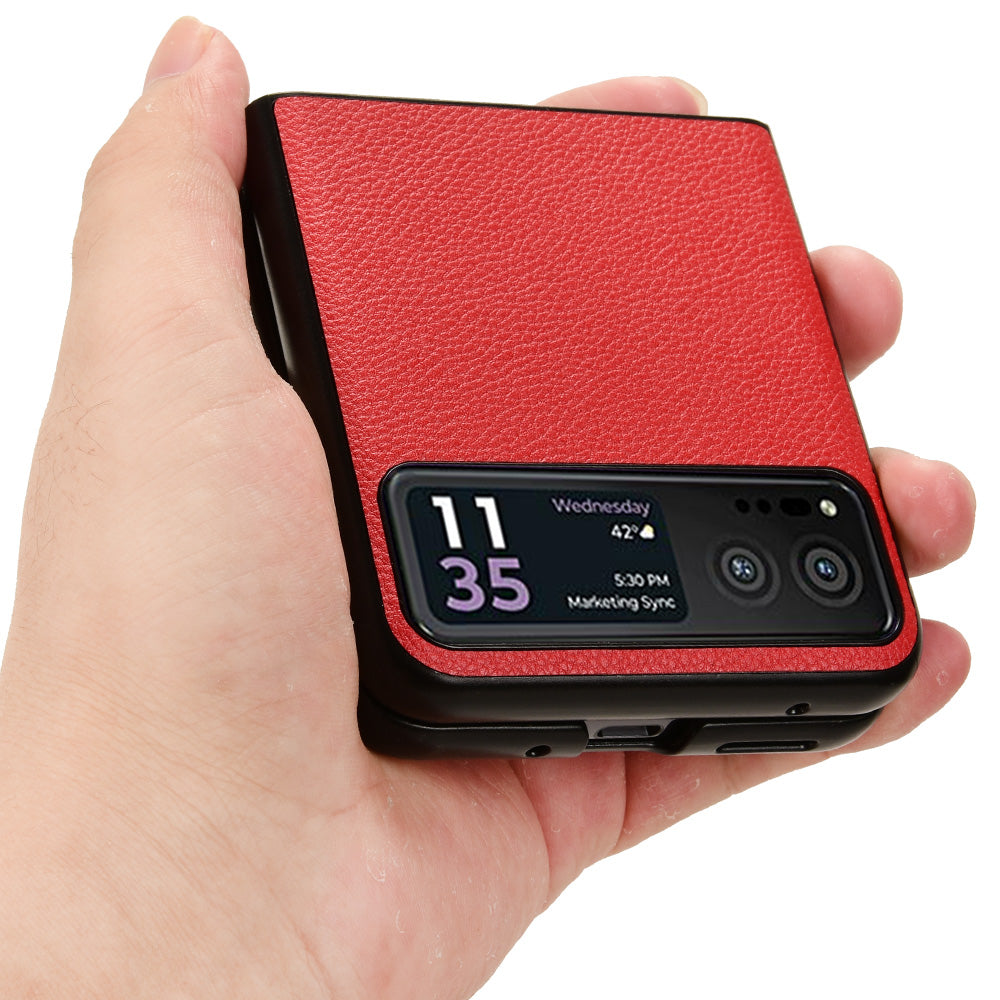 Uniqkart for Motorola Razr 40 5G PU Leather+PC Card Slot Cover Litchi Texture Shockproof Phone Case - Red