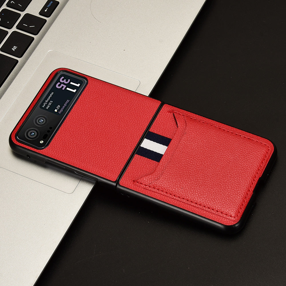 Uniqkart for Motorola Razr 40 5G PU Leather+PC Card Slot Cover Litchi Texture Shockproof Phone Case - Red