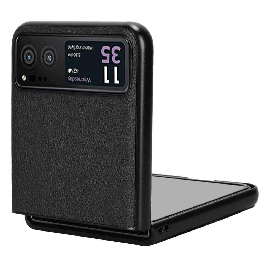 Uniqkart for Motorola Razr 40 5G PU Leather+PC Card Slot Cover Litchi Texture Shockproof Phone Case - Black