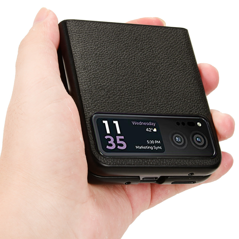 Uniqkart for Motorola Razr 40 5G PU Leather+PC Card Slot Cover Litchi Texture Shockproof Phone Case - Black