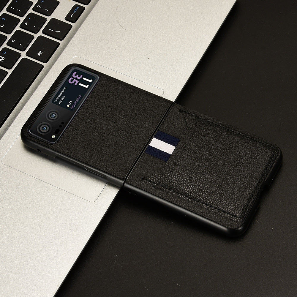 Uniqkart for Motorola Razr 40 5G PU Leather+PC Card Slot Cover Litchi Texture Shockproof Phone Case - Black
