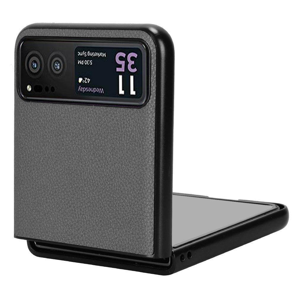 Uniqkart for Motorola Razr 40 5G PU Leather+PC Card Slot Cover Litchi Texture Shockproof Phone Case - Grey