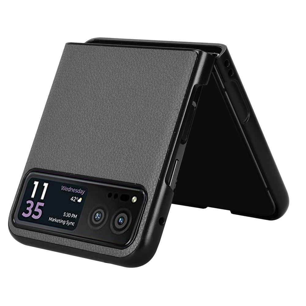 Uniqkart for Motorola Razr 40 5G PU Leather+PC Card Slot Cover Litchi Texture Shockproof Phone Case - Grey