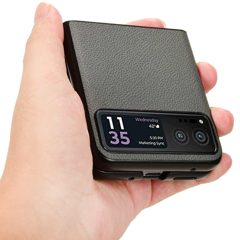 Uniqkart for Motorola Razr 40 5G PU Leather+PC Card Slot Cover Litchi Texture Shockproof Phone Case - Grey