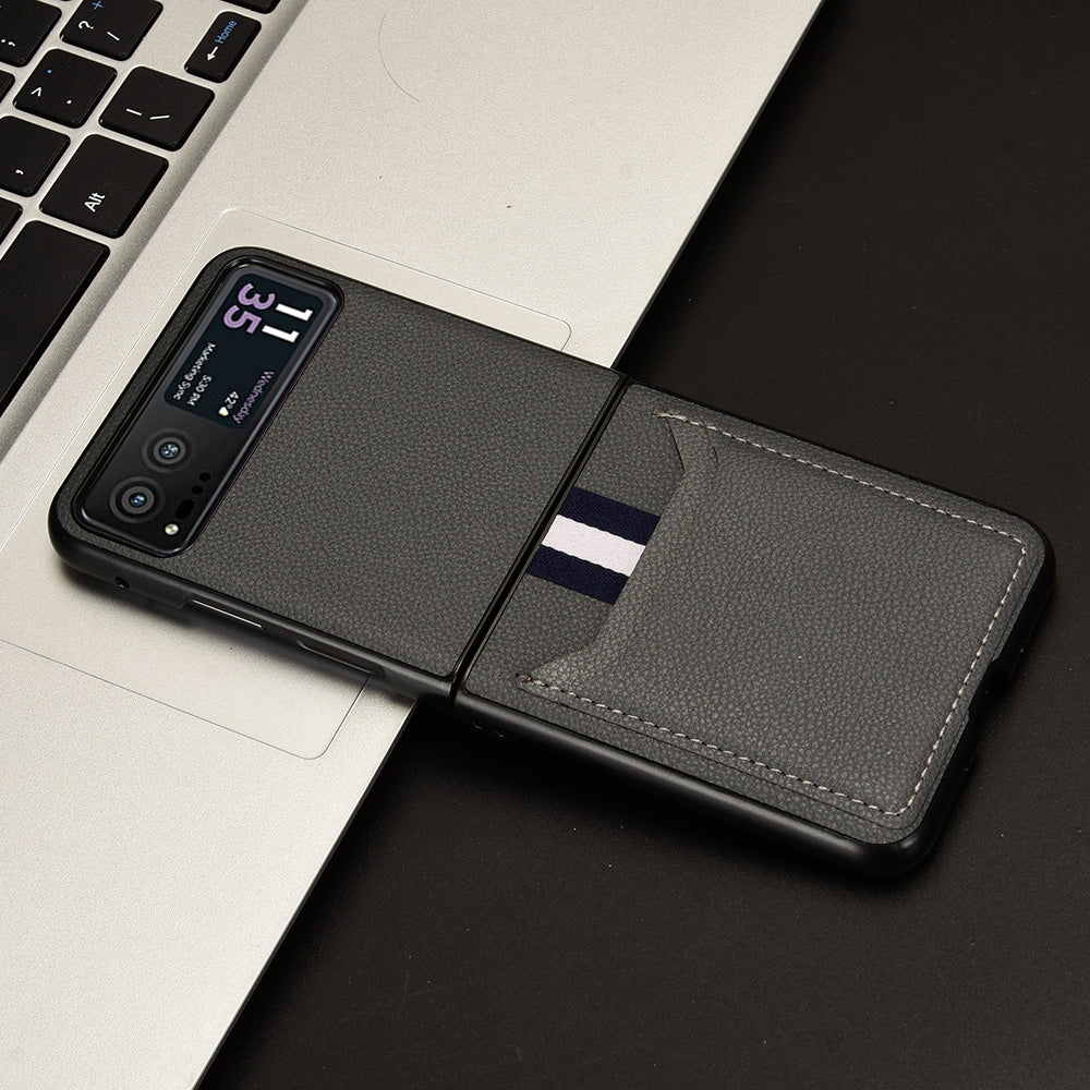 Uniqkart for Motorola Razr 40 5G PU Leather+PC Card Slot Cover Litchi Texture Shockproof Phone Case - Grey