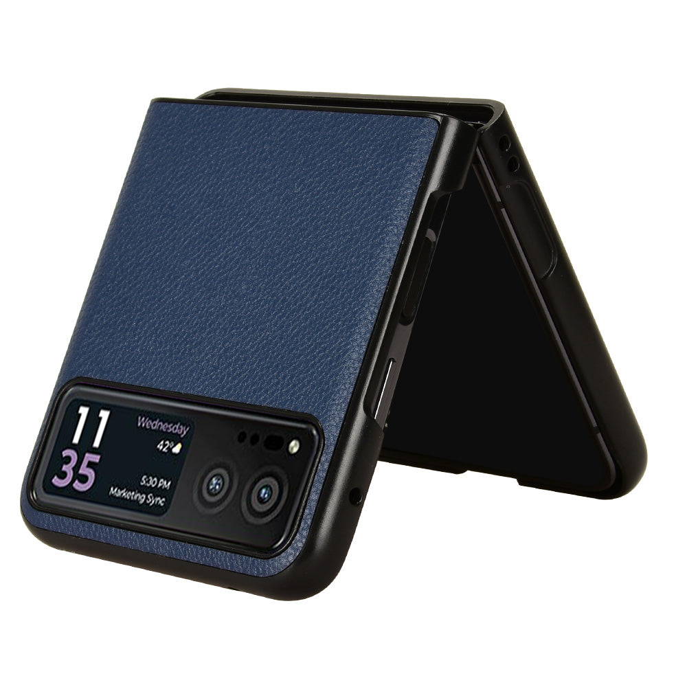 Uniqkart for Motorola Razr 40 5G PU Leather+PC Card Slot Cover Litchi Texture Shockproof Phone Case - Blue