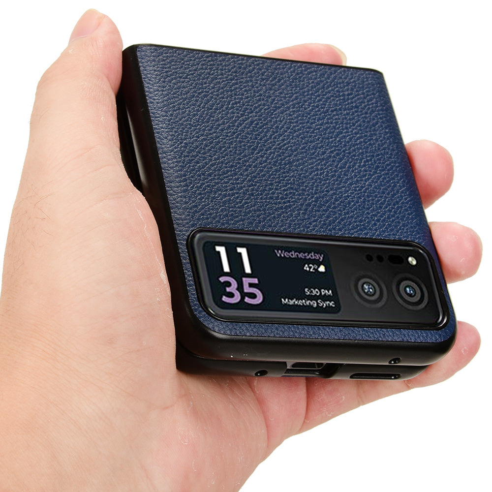 Uniqkart for Motorola Razr 40 5G PU Leather+PC Card Slot Cover Litchi Texture Shockproof Phone Case - Blue