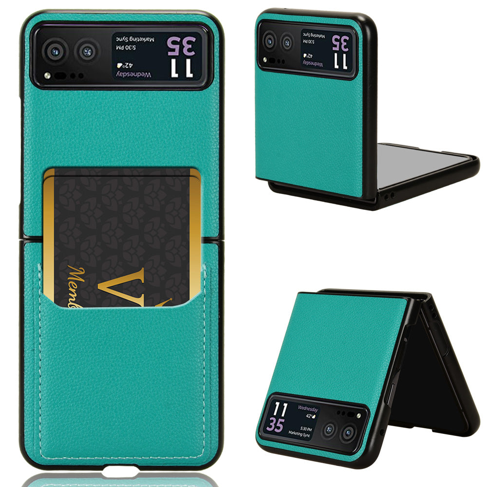 Uniqkart for Motorola Razr 40 5G PU Leather+PC Card Slot Cover Litchi Texture Shockproof Phone Case - Green