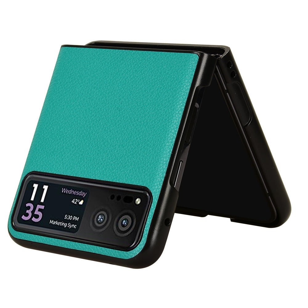 Uniqkart for Motorola Razr 40 5G PU Leather+PC Card Slot Cover Litchi Texture Shockproof Phone Case - Green