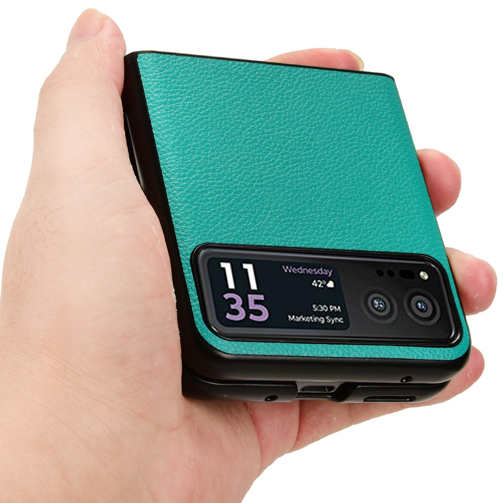 Uniqkart for Motorola Razr 40 5G PU Leather+PC Card Slot Cover Litchi Texture Shockproof Phone Case - Green