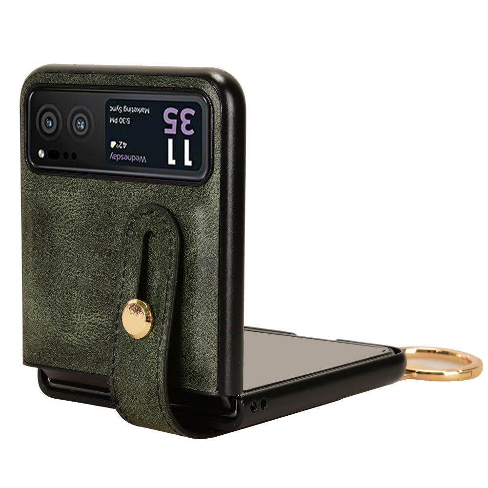 Wristband Phone Cover for Motorola Razr 40 5G , Leather Coating PC+TPU Back Case with Neck Strap - Green