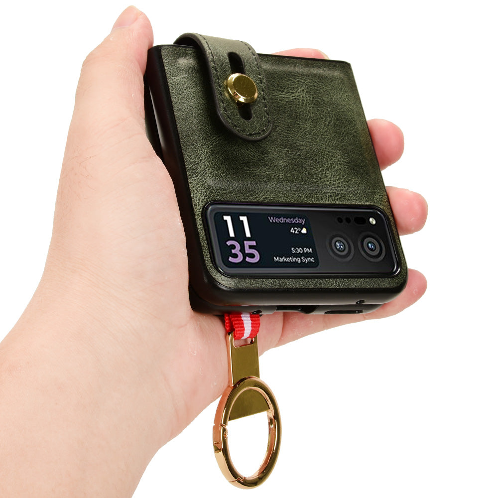 Wristband Phone Cover for Motorola Razr 40 5G , Leather Coating PC+TPU Back Case with Neck Strap - Green