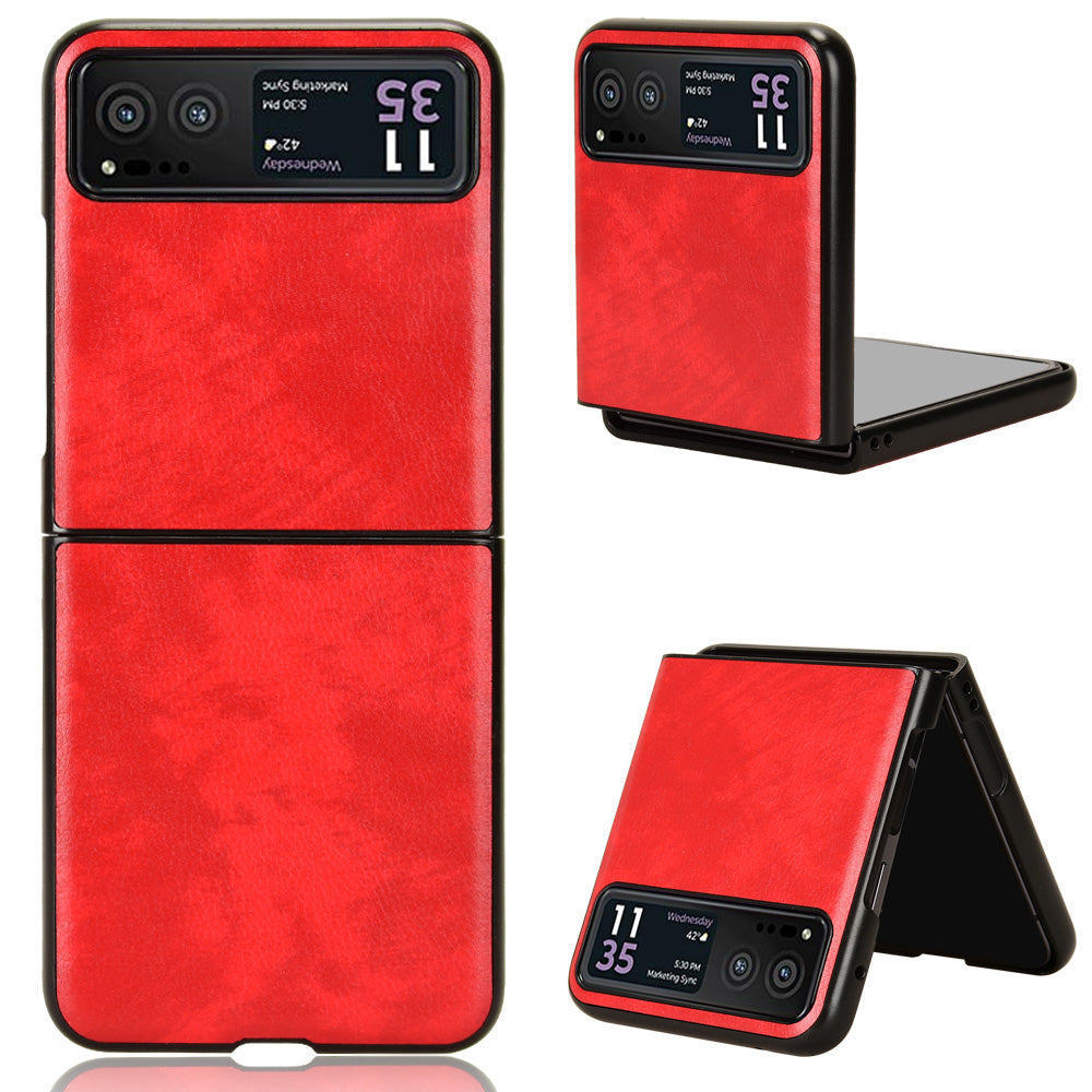 Uniqkart for Motorola Razr 40 5G Phone Back Case PU Leather Coated PC Litchi Texture Protection Phone Cover - Red