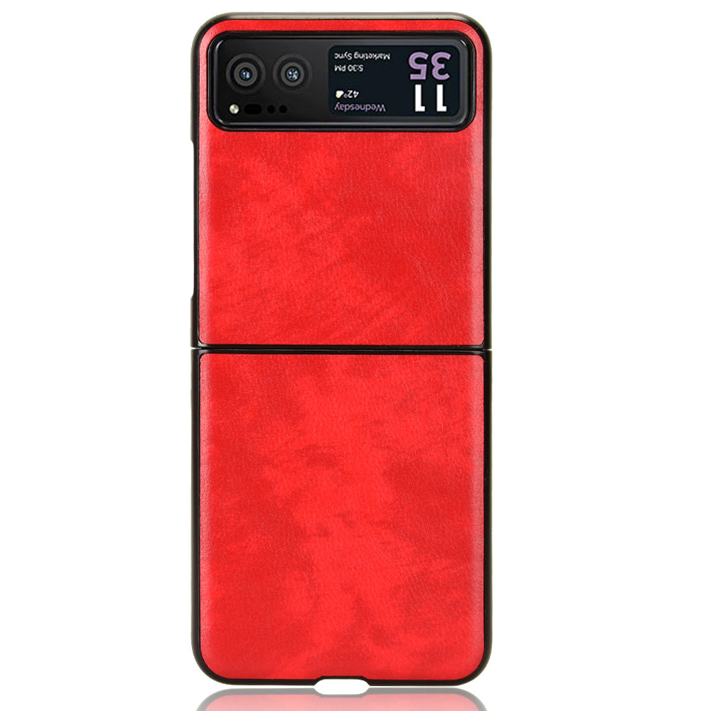 Uniqkart for Motorola Razr 40 5G Phone Back Case PU Leather Coated PC Litchi Texture Protection Phone Cover - Red