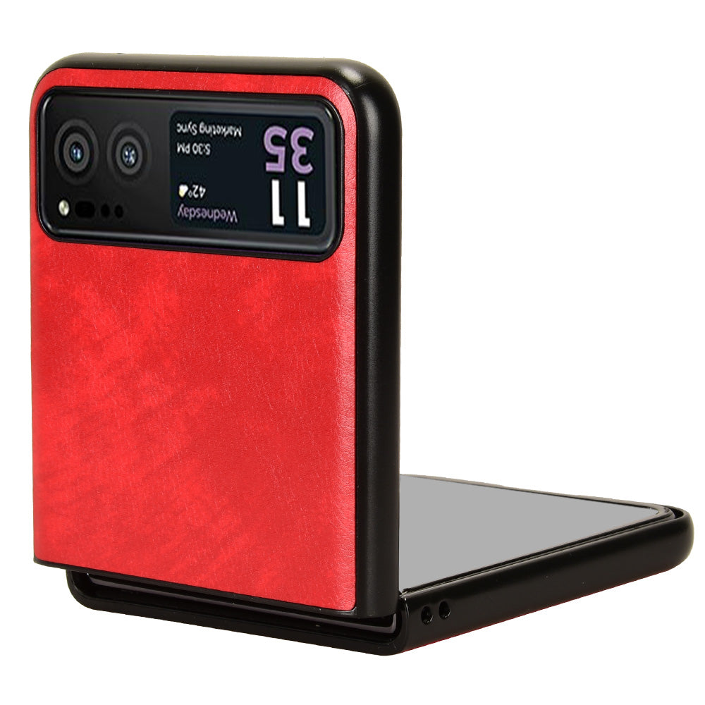 Uniqkart for Motorola Razr 40 5G Phone Back Case PU Leather Coated PC Litchi Texture Protection Phone Cover - Red