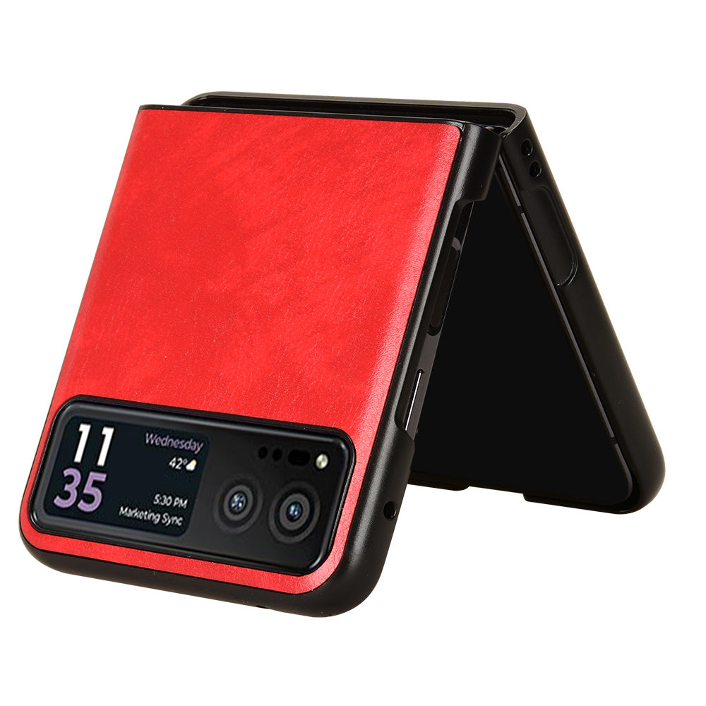 Uniqkart for Motorola Razr 40 5G Phone Back Case PU Leather Coated PC Litchi Texture Protection Phone Cover - Red