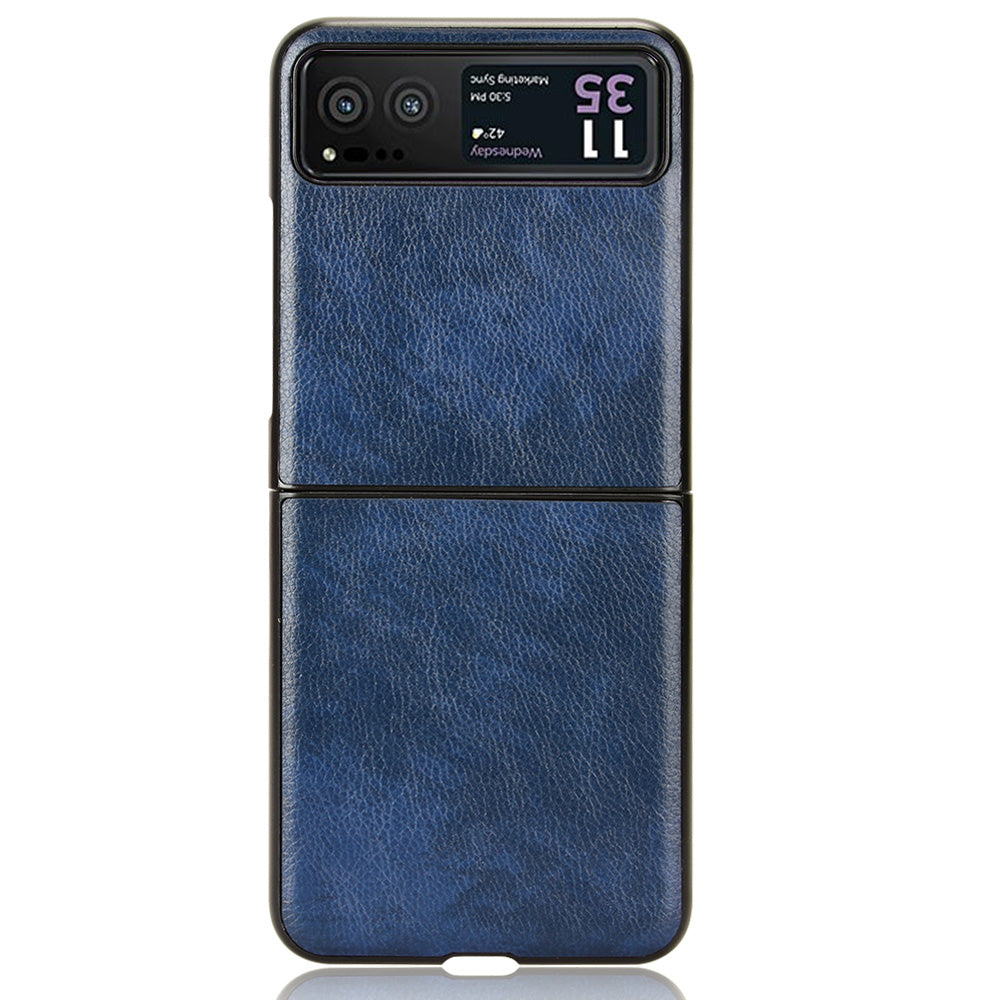 Uniqkart for Motorola Razr 40 5G Phone Back Case PU Leather Coated PC Litchi Texture Protection Phone Cover - Blue