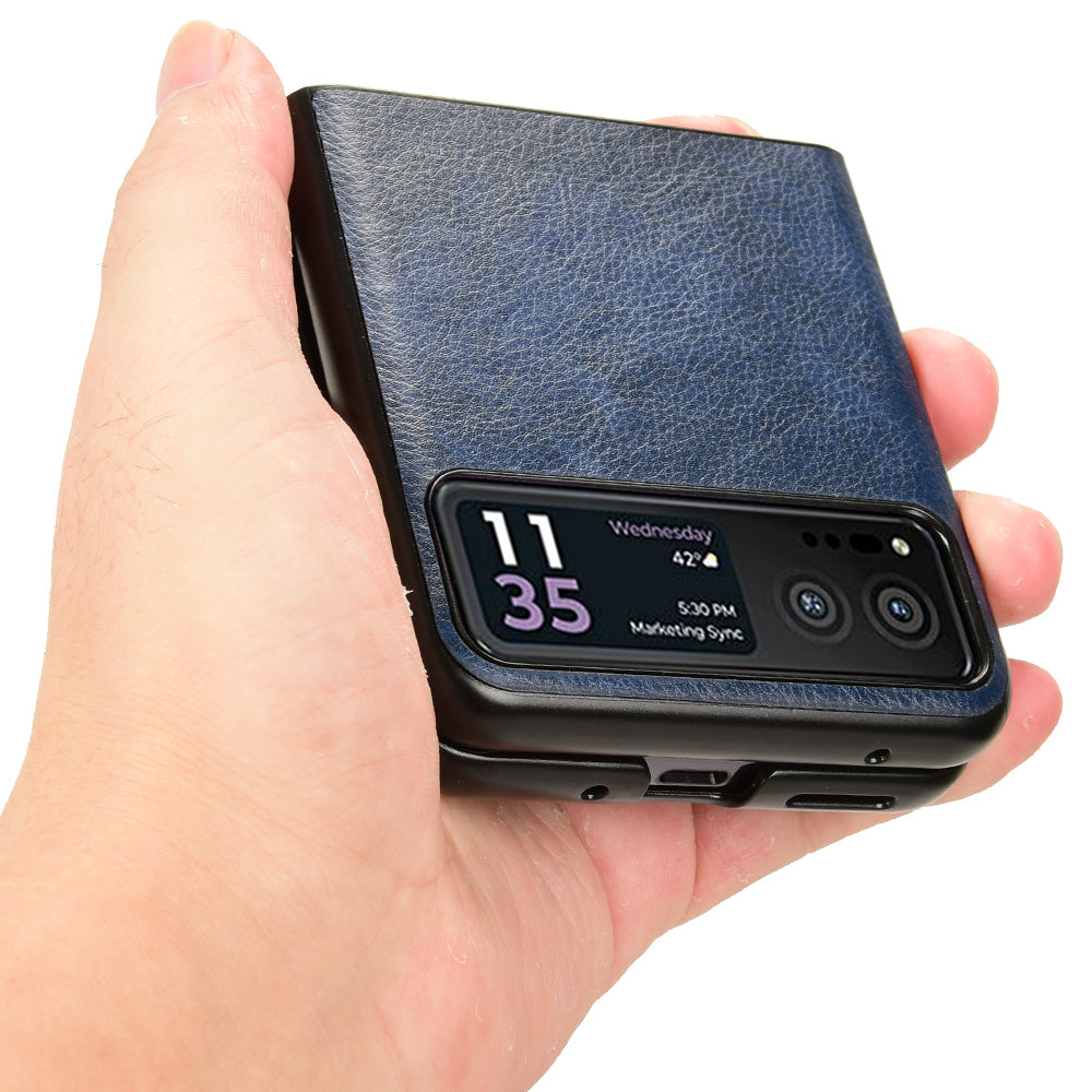 Uniqkart for Motorola Razr 40 5G Phone Back Case PU Leather Coated PC Litchi Texture Protection Phone Cover - Blue