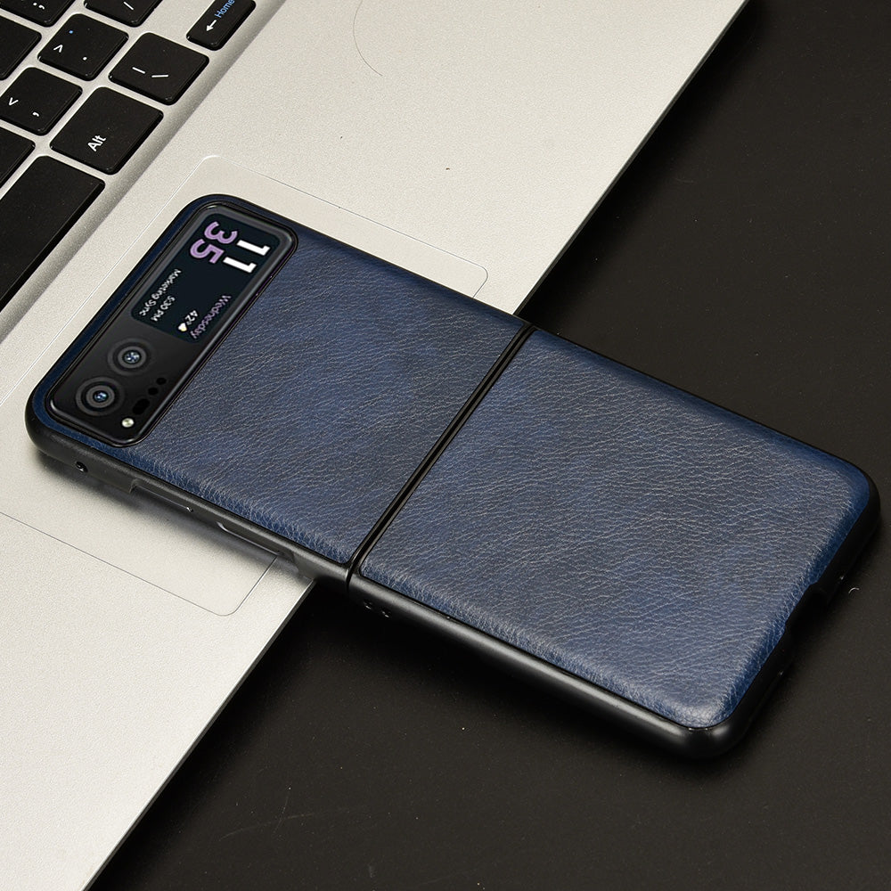 Uniqkart for Motorola Razr 40 5G Phone Back Case PU Leather Coated PC Litchi Texture Protection Phone Cover - Blue