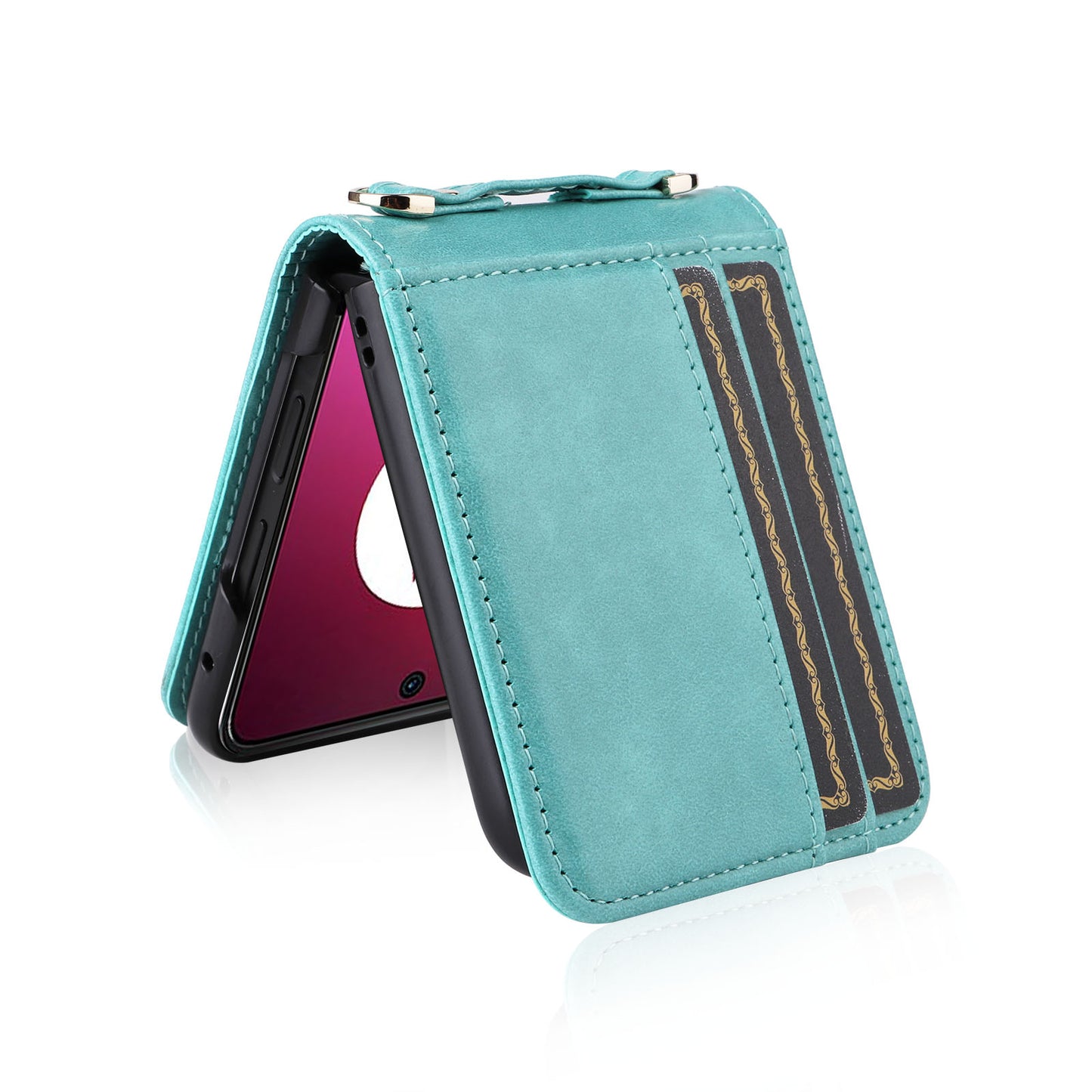 for Motorola Razr 40 Ultra 5G Hard PC + PU Leather Cover One-piece Design Card Slots Phone Case with Lanyard - Green