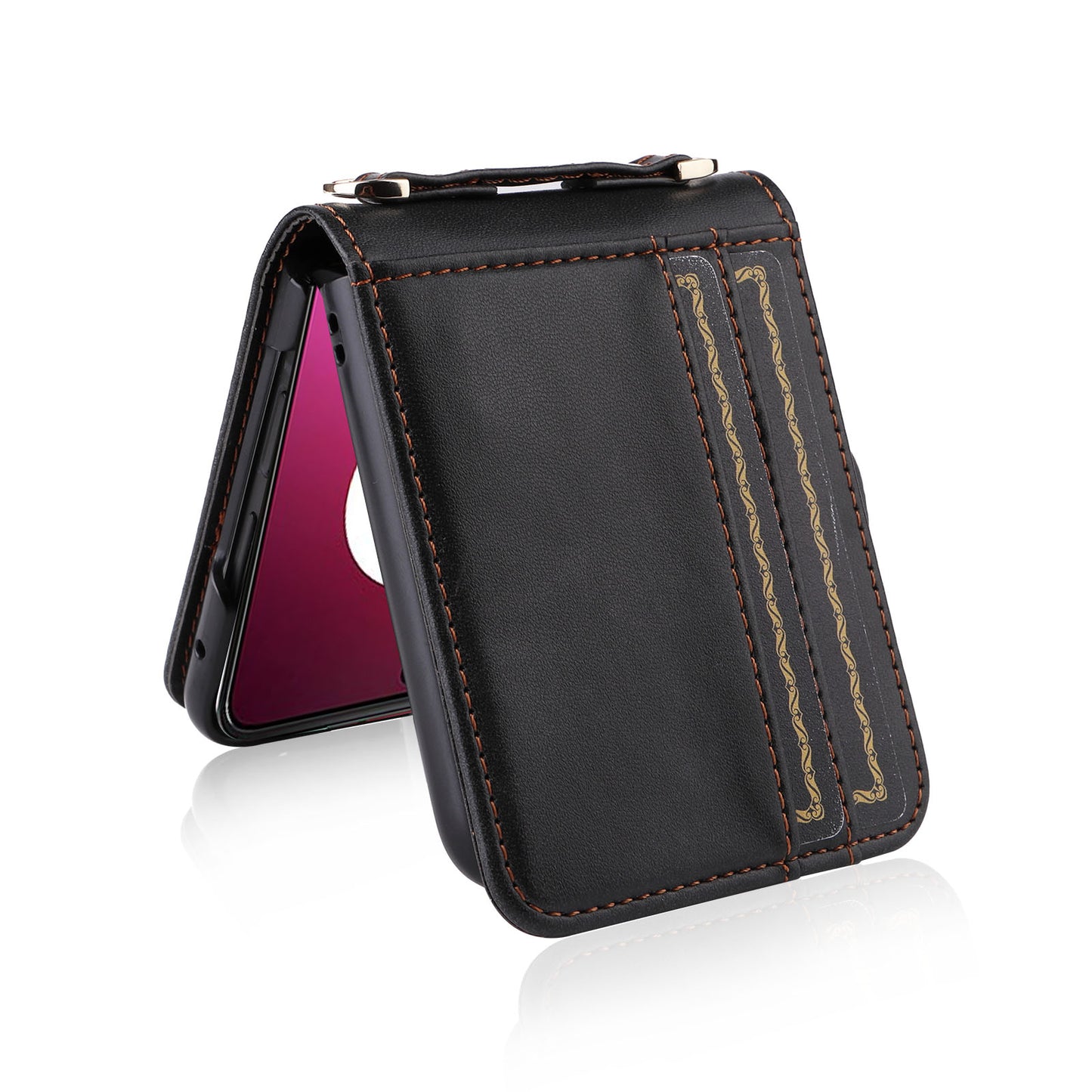 for Motorola Razr 40 Ultra 5G Hard PC + PU Leather Cover One-piece Design Card Slots Phone Case with Lanyard - Black