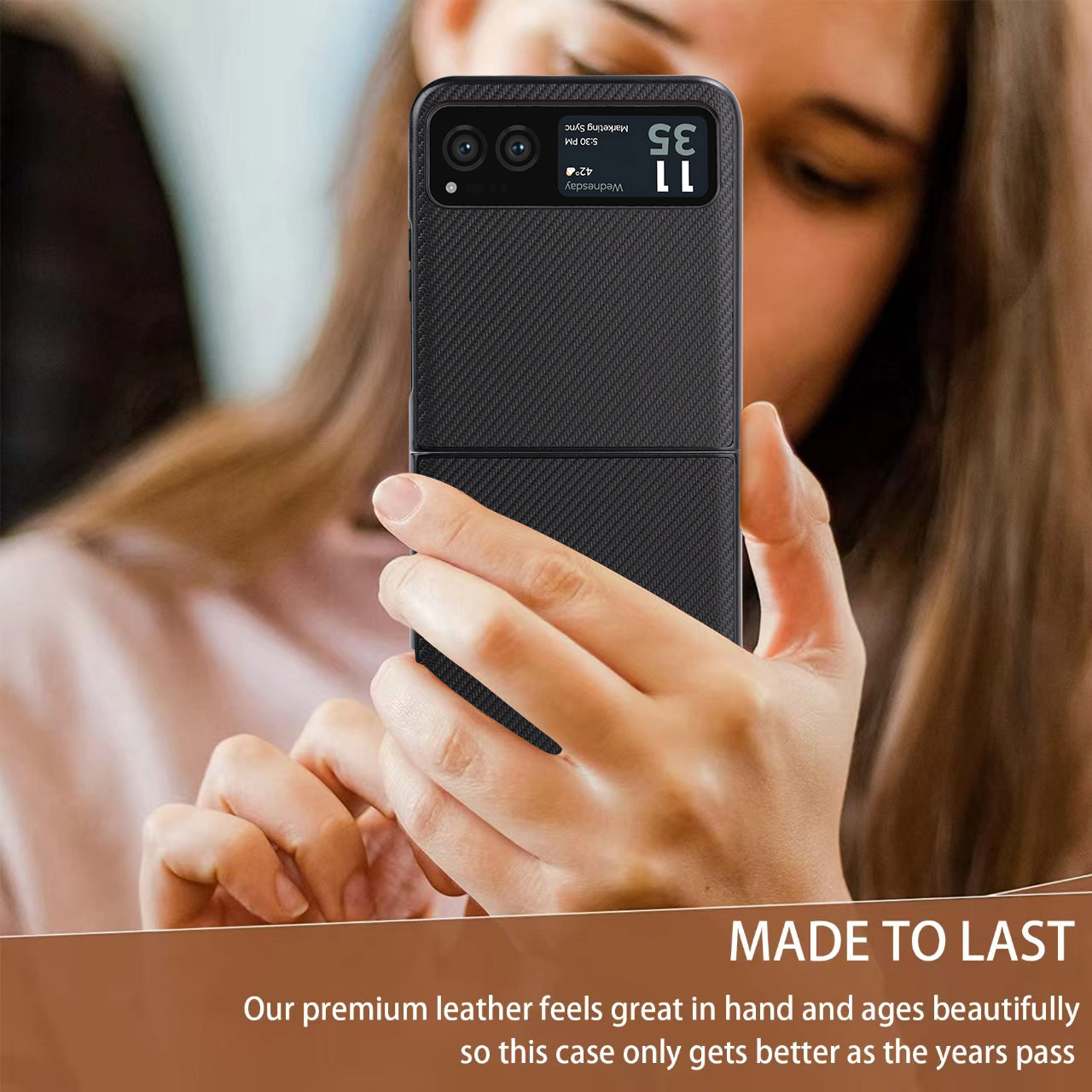 Vili TC Series for Motorola Razr 40 5G PU Leather Coated PC+TPU Hybrid Cover Folding Phone Case