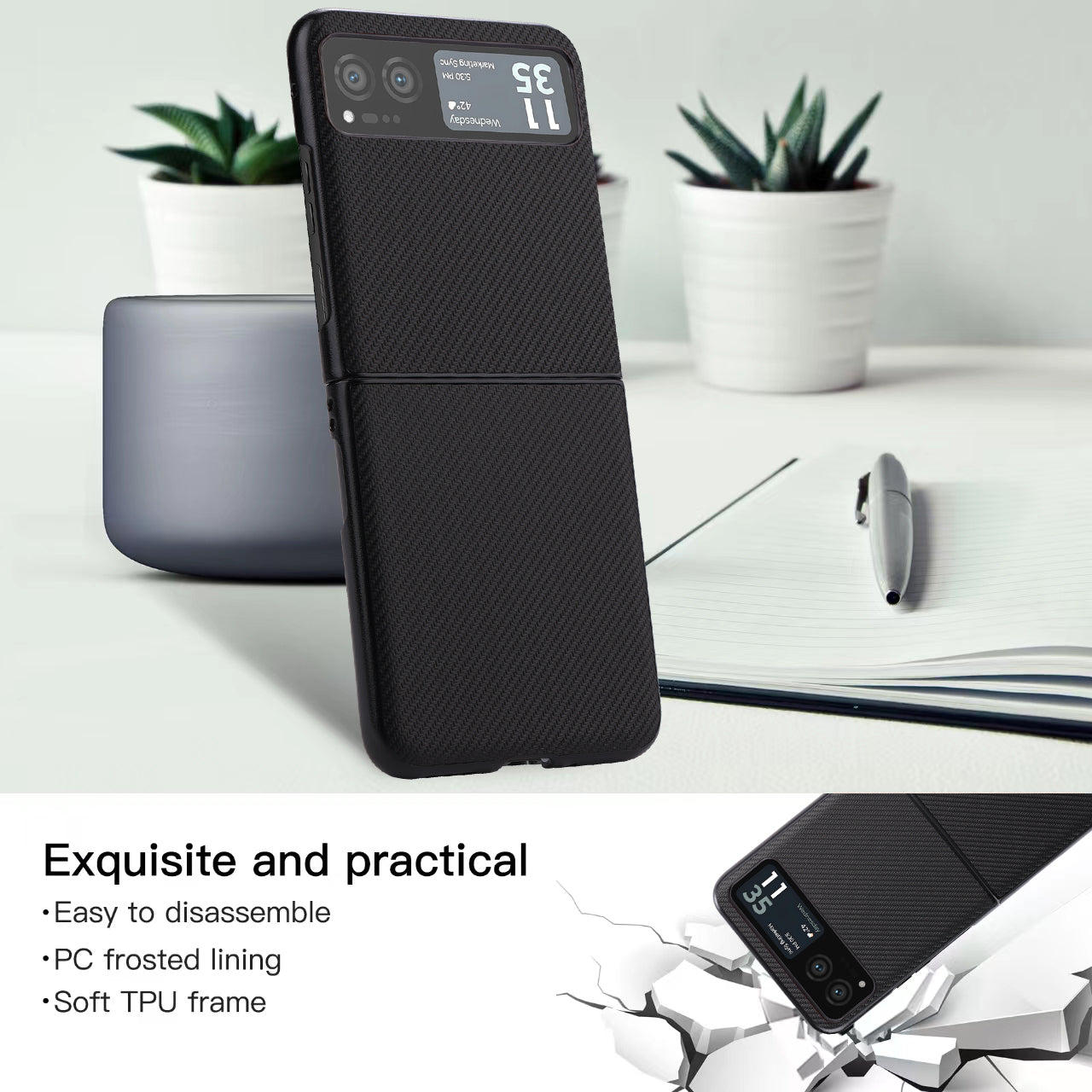 Vili TC Series for Motorola Razr 40 5G PU Leather Coated PC+TPU Hybrid Cover Folding Phone Case